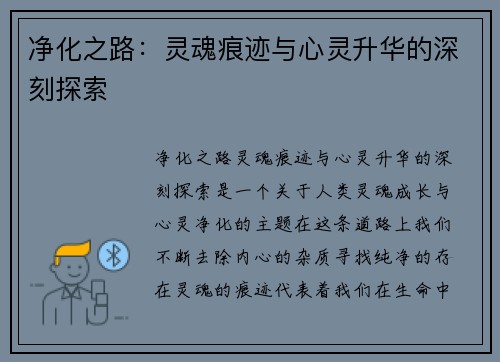 净化之路：灵魂痕迹与心灵升华的深刻探索